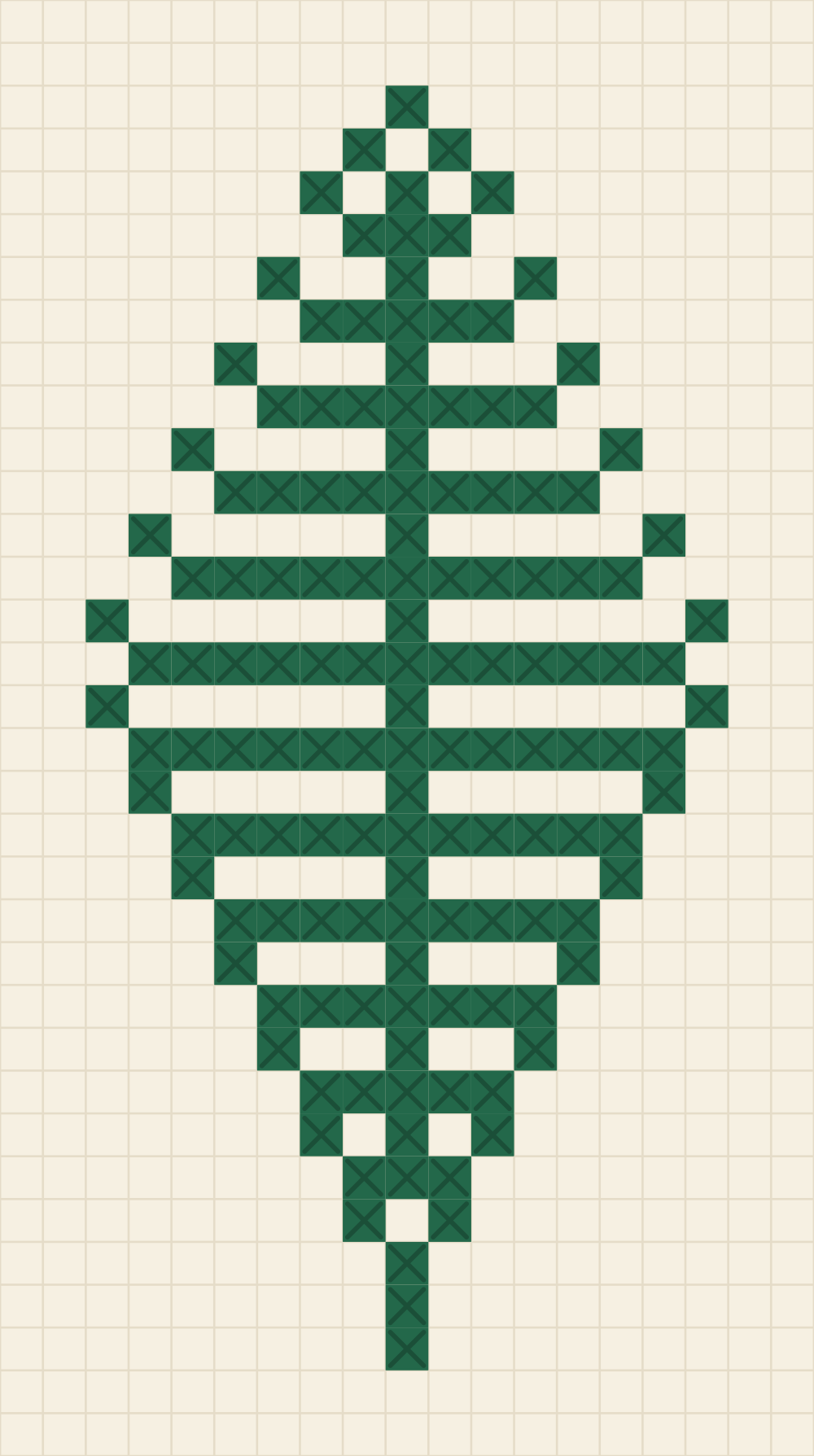 Single colour chart of a fern frond with twenty six pairs of notched leaflets stepping off a central stem