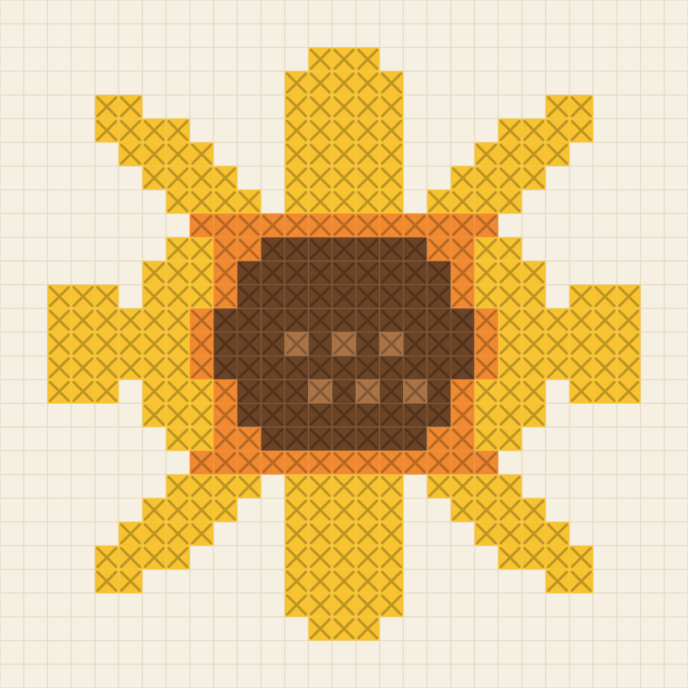 Chart of a single sunflower seen face on, eight yellow petal groups around a speckled brown seed disc