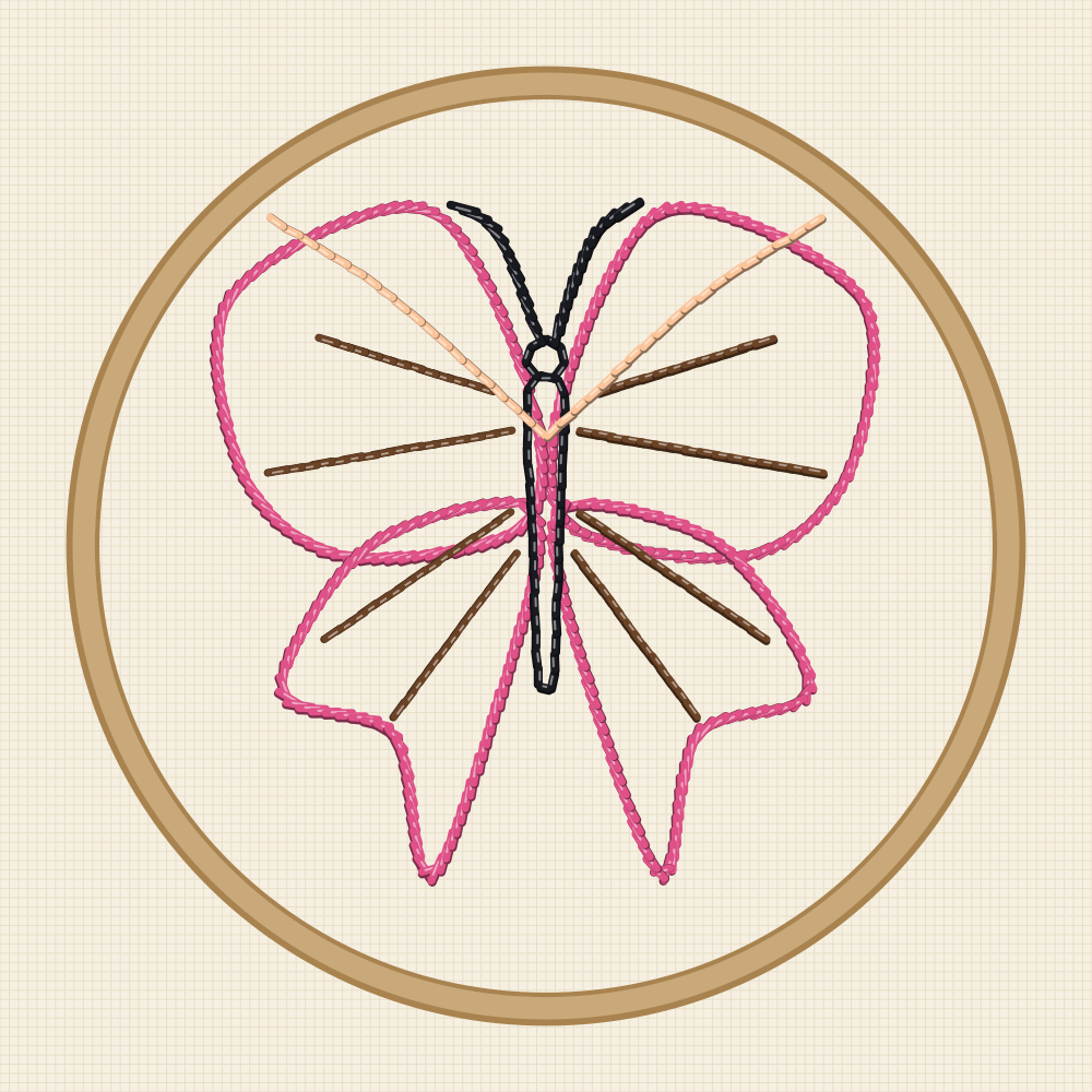 Art nouveau butterfly transfer with long upper wings, curling antennae and flowing mirrored veins