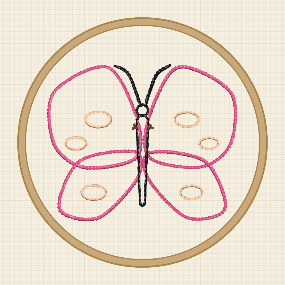Cute kawaii butterfly pattern with oversized rounded wings, tiny body and simple paired cheek spots
