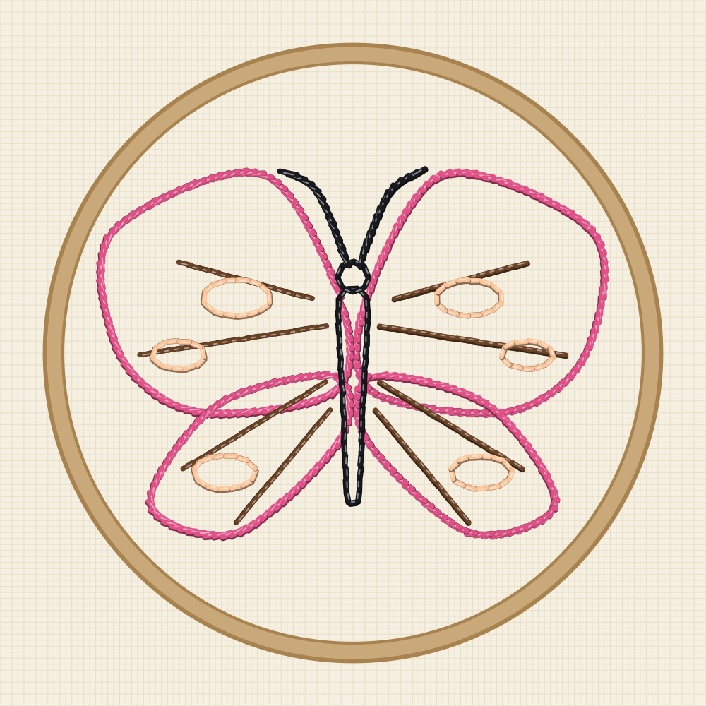 Longwing butterfly embroidery pattern with narrow stretched forewings and small teardrop hindwings