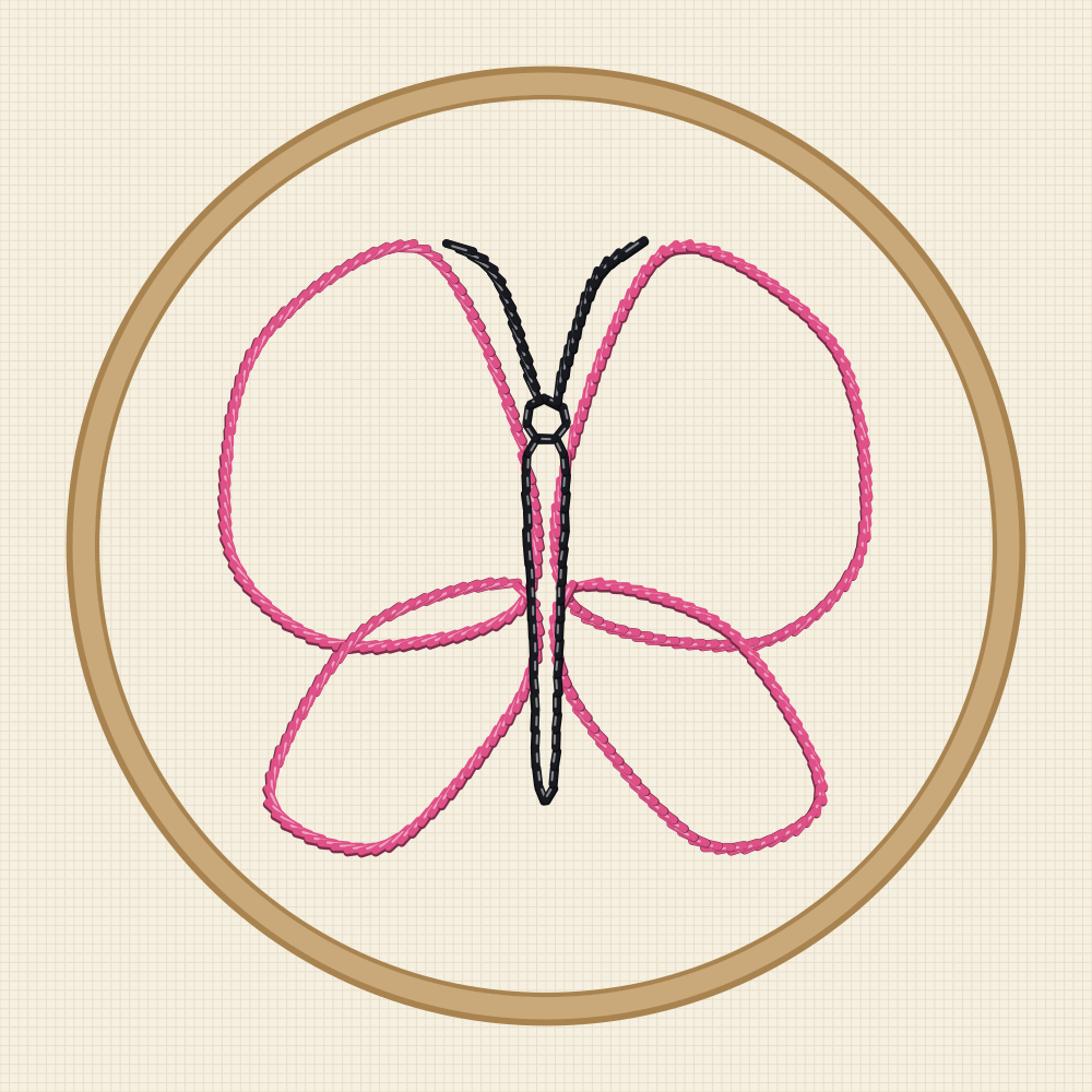 Minimal butterfly embroidery transfer using only the outer wings, body and two antennae