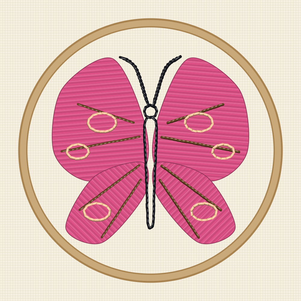 Butterfly pattern with four separate closed wing shapes sized for satin stitch filling