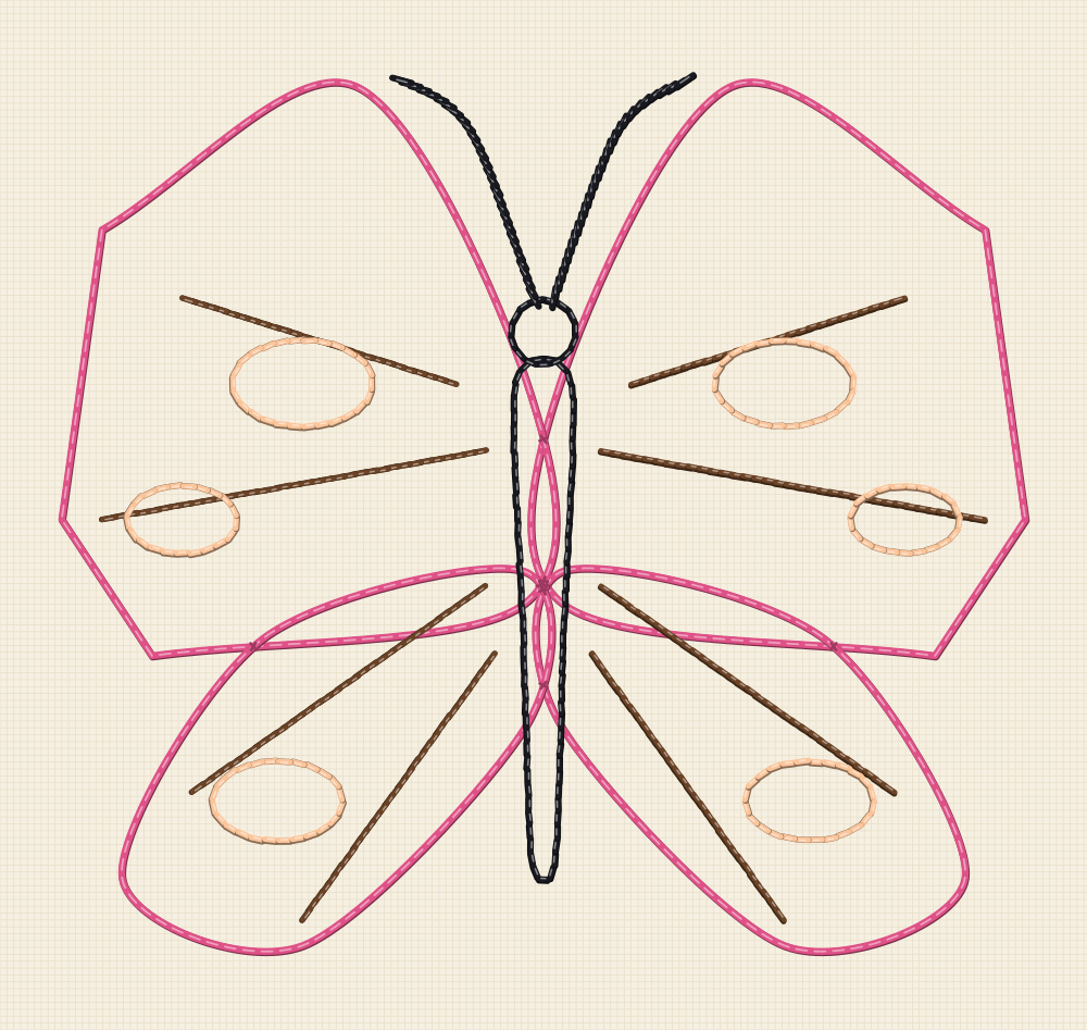 Large butterfly embroidery transfer fourteen centimetres wide with bold lines for a canvas tote panel