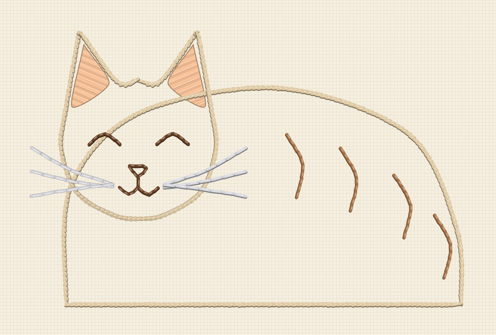 Cat embroidery transfer of a cat sitting with all four paws folded underneath it in the loaf position, with tabby stripes