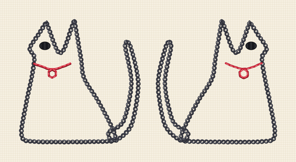 Cat collar embroidery pattern with two mirrored sitting cat silhouettes, one for each point of a shirt collar