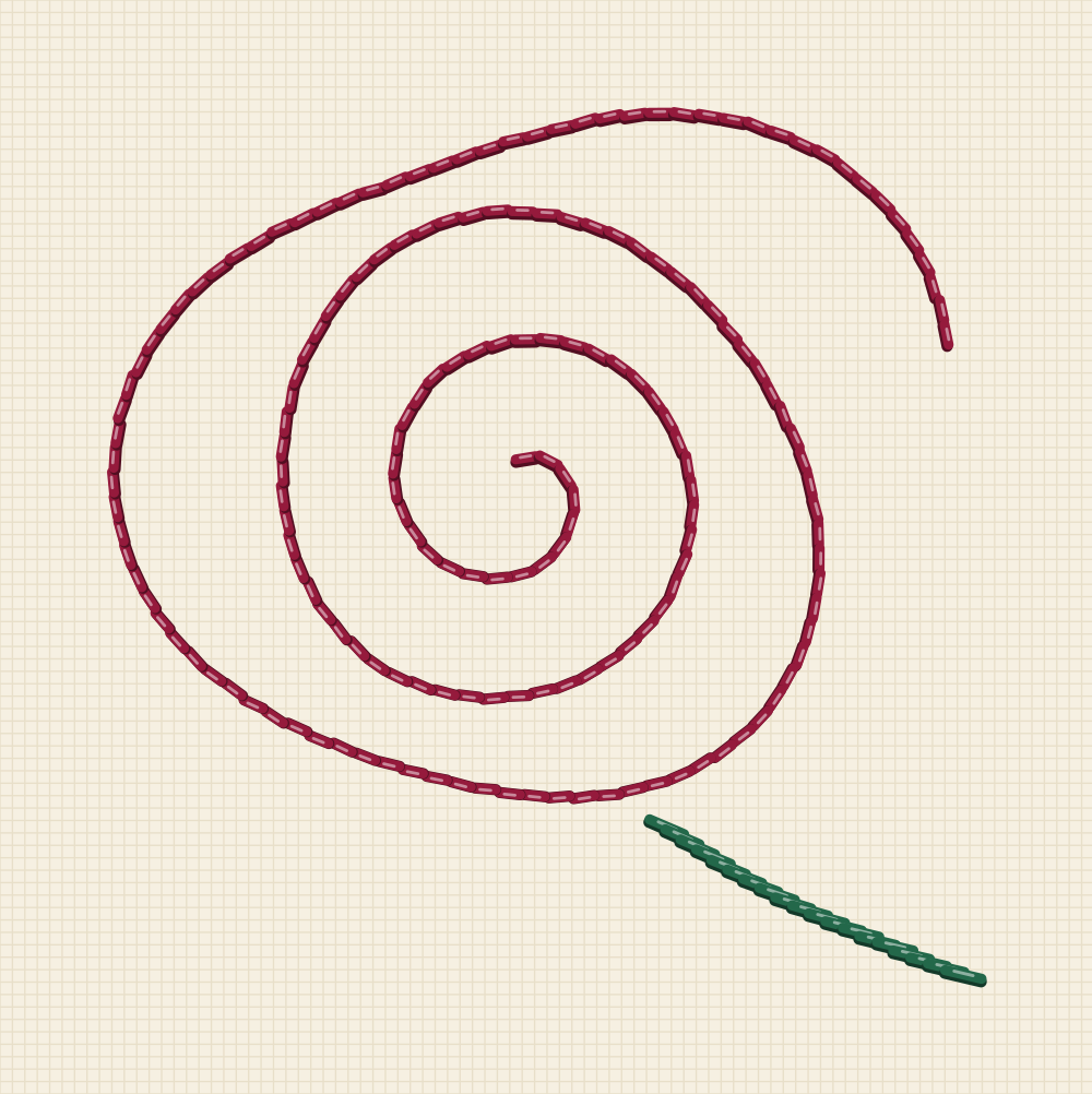 Minimal one line rose embroidery pattern drawn as a single continuous curve from the heart out to the last petal lobe