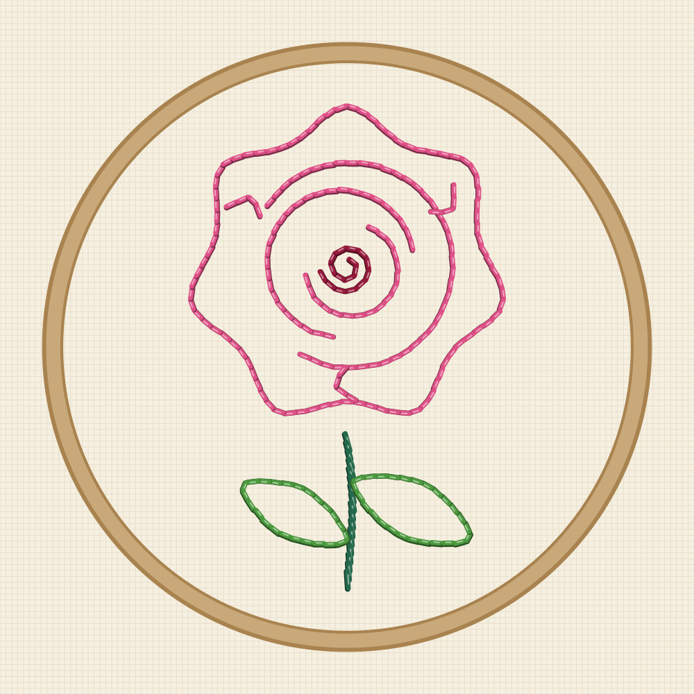 Beginner rose embroidery pattern worked in back stitch outline only, with no filling stitch anywhere in the design