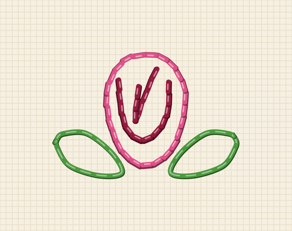 Tiny rose embroidery pattern three centimetres across, sized for the corner of a shirt pocket, with one bud and two leaves