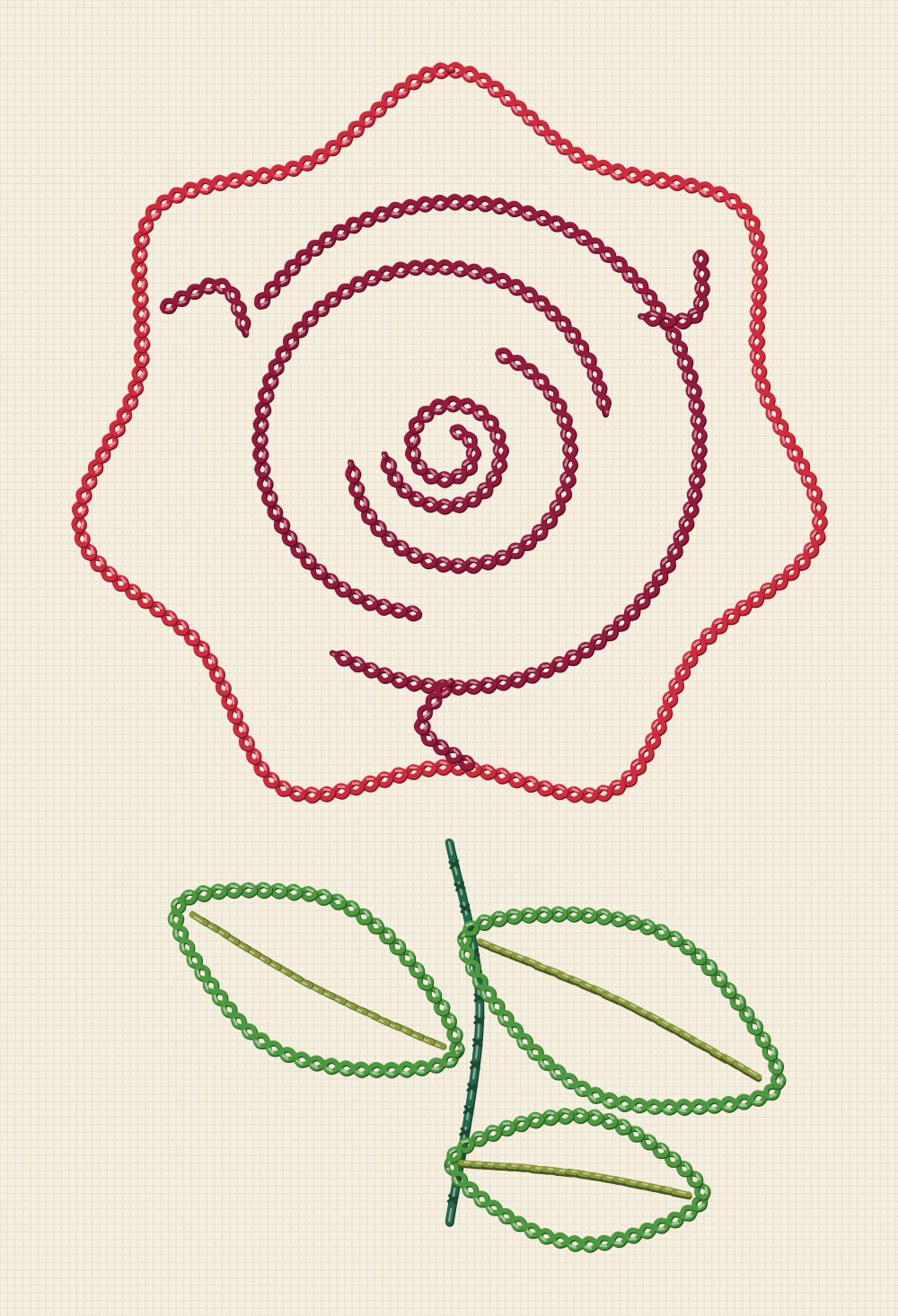 Large rose embroidery pattern for a tote bag panel, with one oversized bloom, a thick stem and three broad leaves