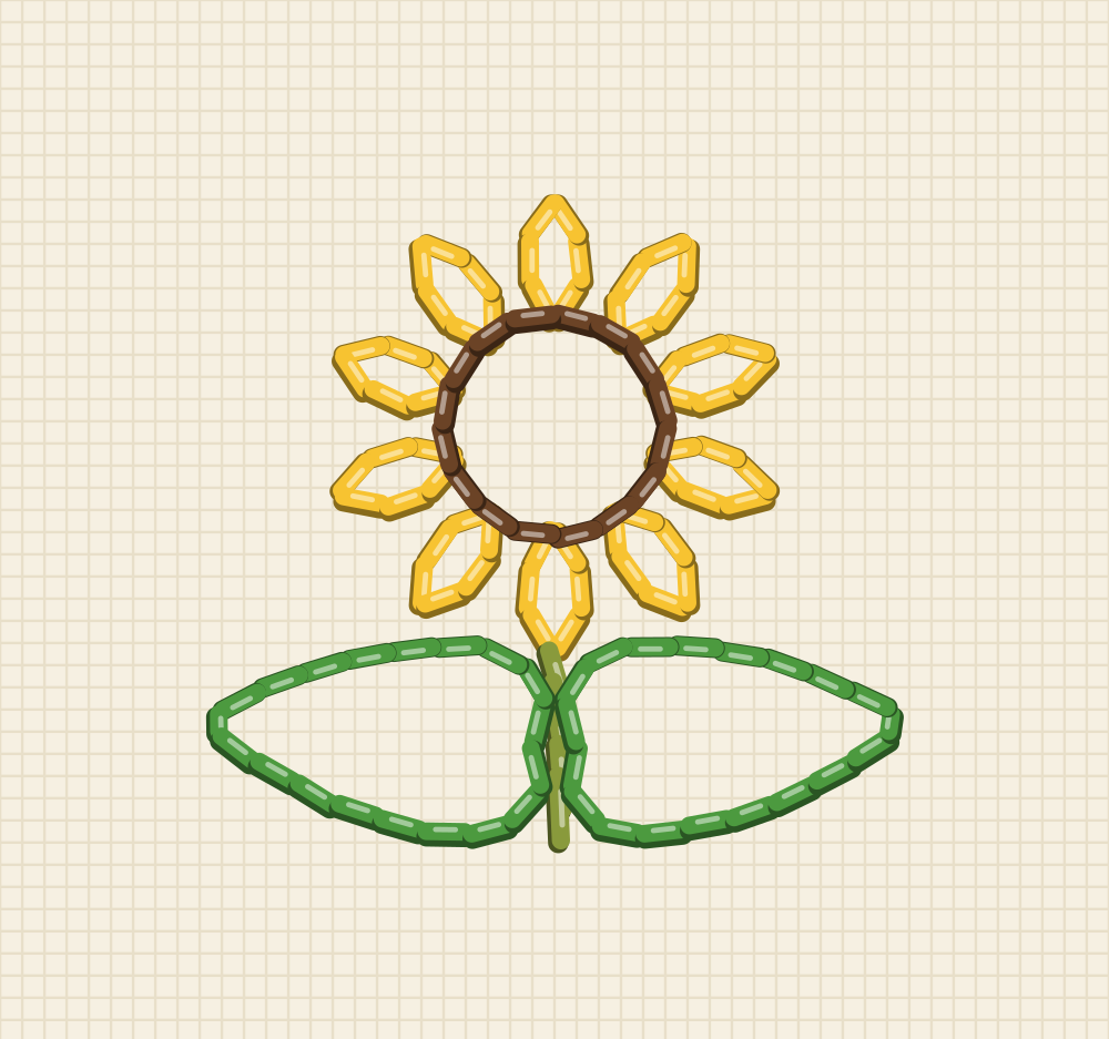 Tiny sunflower embroidery pattern thirty two millimetres wide for a shirt pocket corner, worked in one strand
