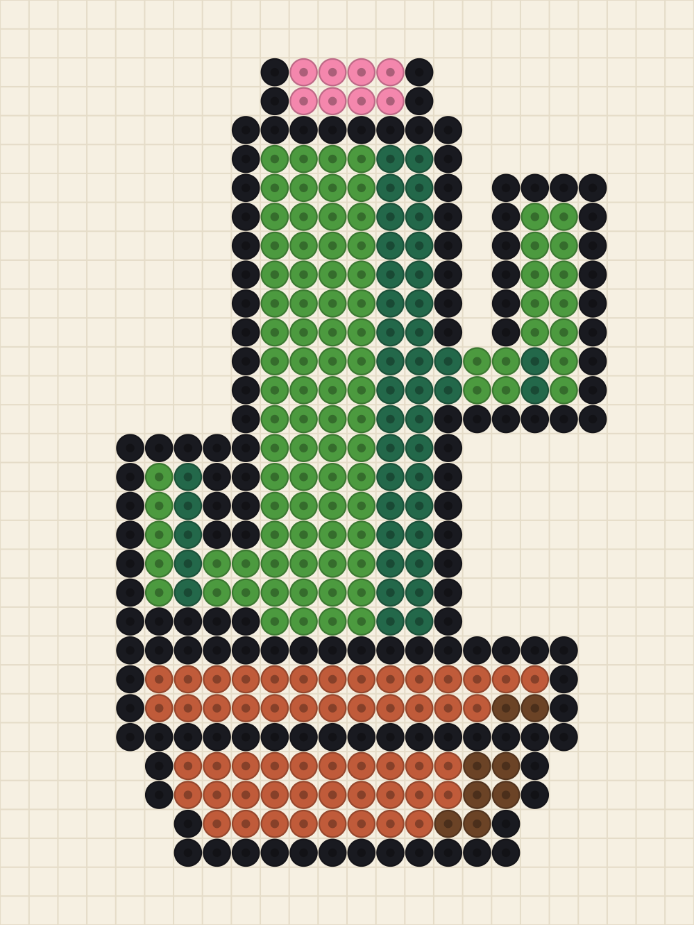 Bead chart of a two armed cactus with a pink bloom sitting in a terracotta plant pot