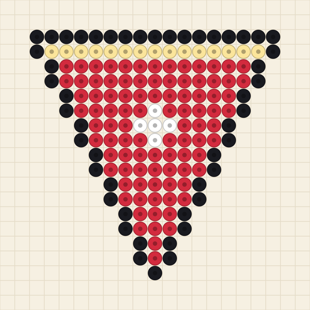 Perler bead decoration idea charted as a red bunting pennant with a white diamond