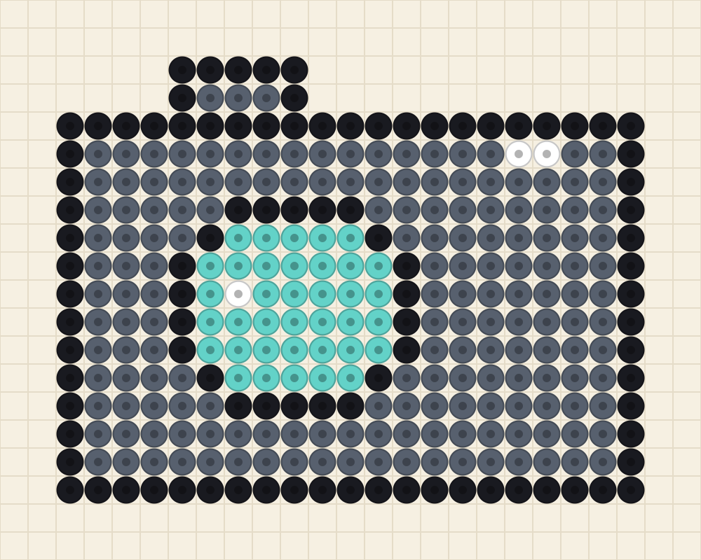 Perler bead fridge magnet idea charted as a slate camera with an aqua lens