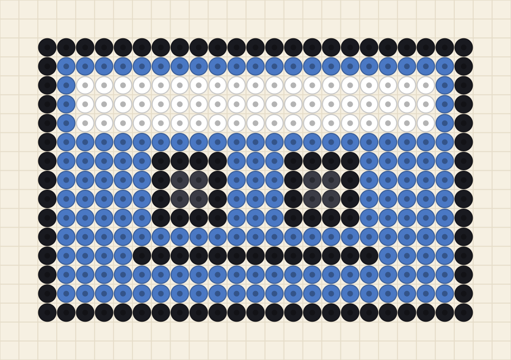 Perler bead fridge magnet idea charted as a blue cassette tape with a white label
