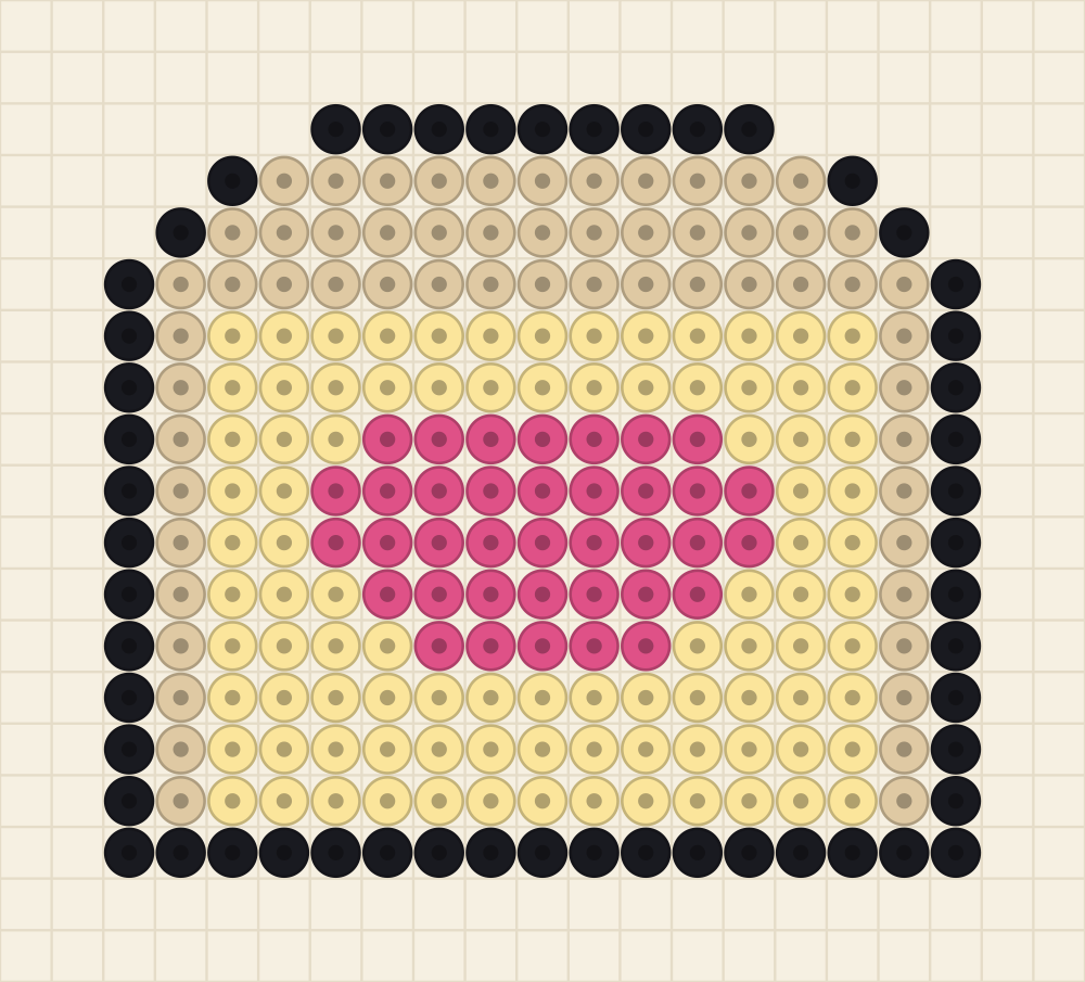 Perler bead fridge magnet idea charted as a slice of toast spread with rose jam