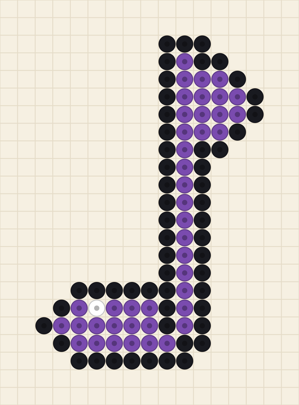 Perler bead keyring idea charted as a purple eighth music note with a flag