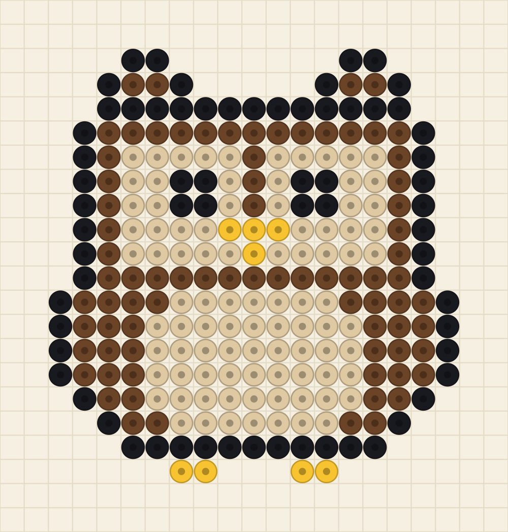 Perler bead animal idea charted as a brown owl with sand coloured face discs