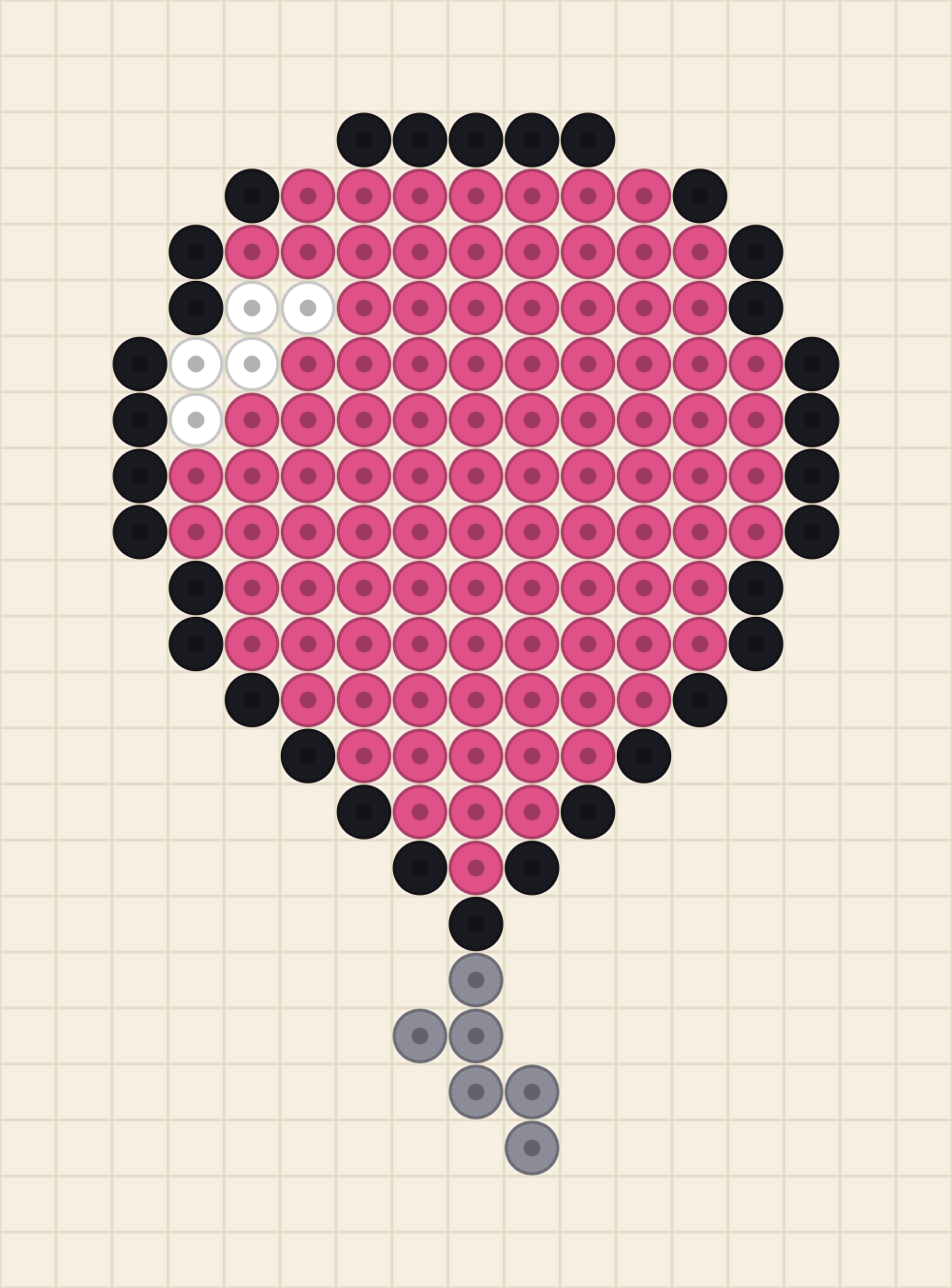 Perler bead decoration idea charted as a rose party balloon on a grey string