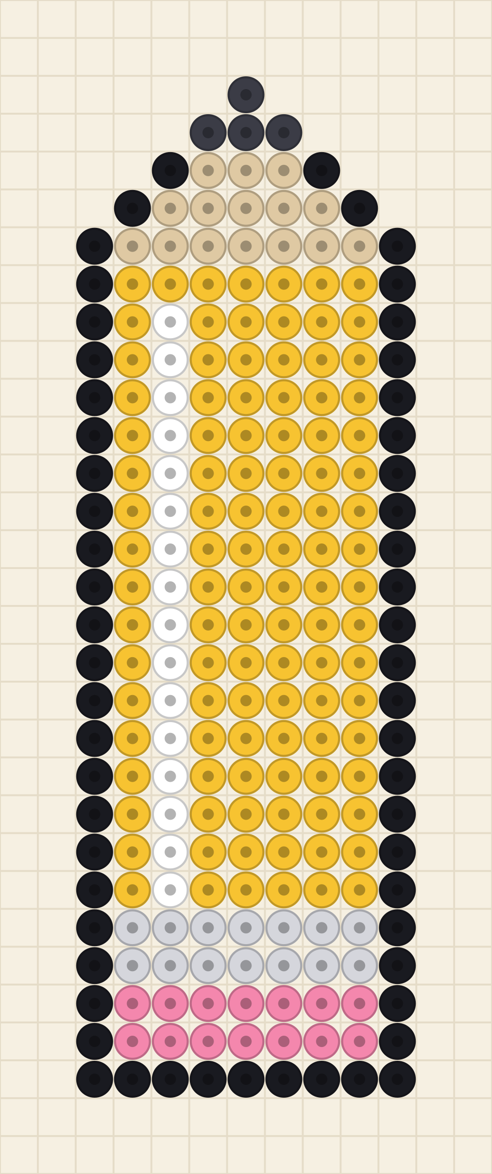 Perler bead bookmark idea charted as a yellow pencil with a pink eraser