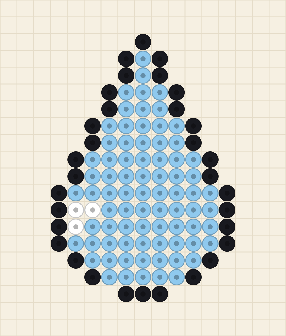 Perler bead decoration idea charted as a blue raindrop with a white highlight