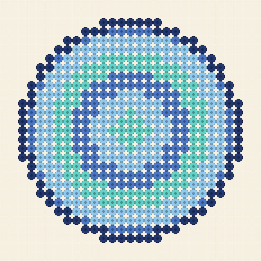 Perler bead coaster idea charted as concentric blue ripples spreading from the centre