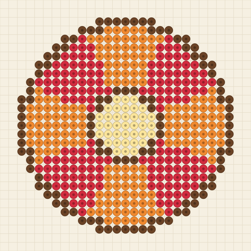Perler bead coaster idea charted as an eight wedge sunburst around a yellow centre