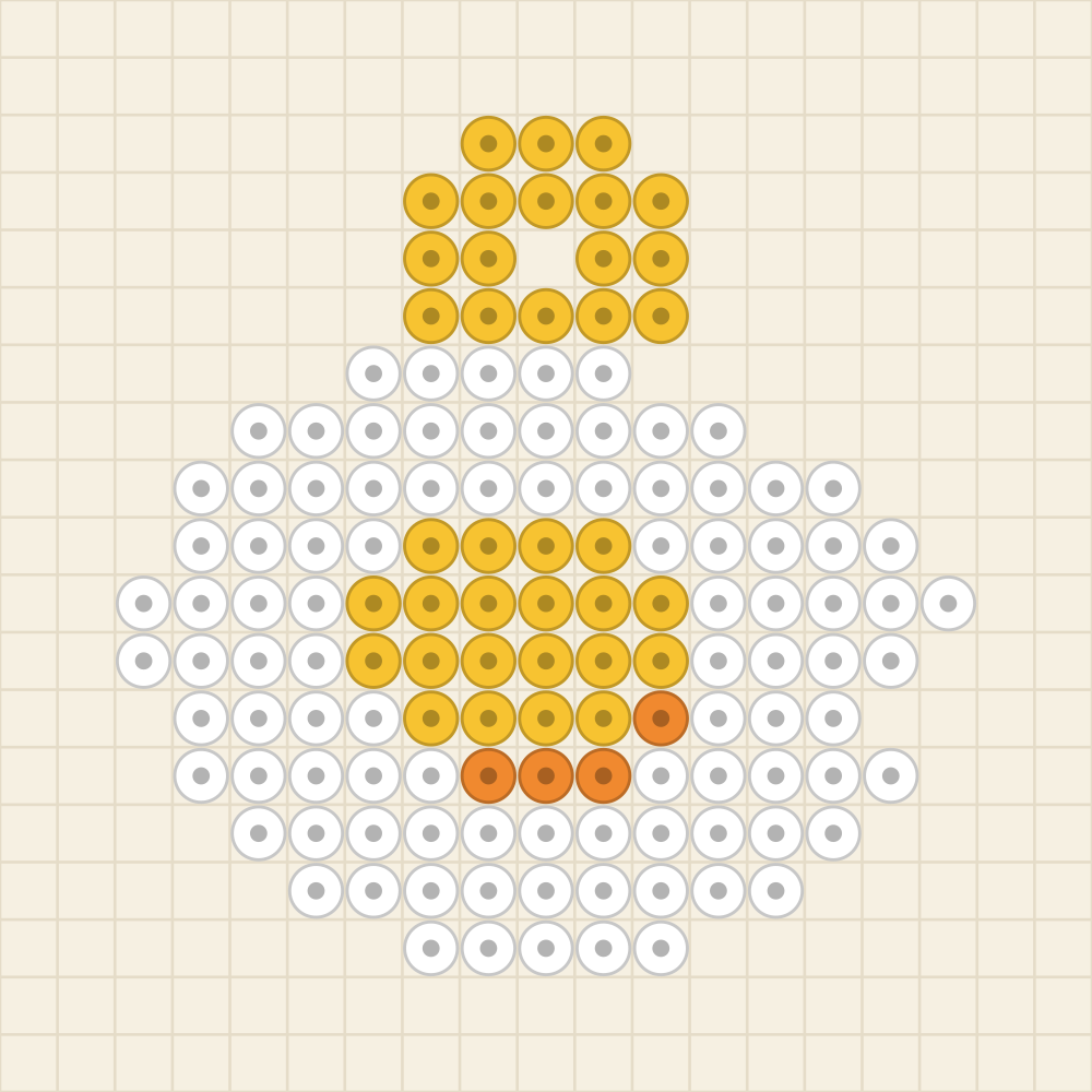 Perler bead keychain chart of a fried egg with a lopsided white and a sunflower yolk