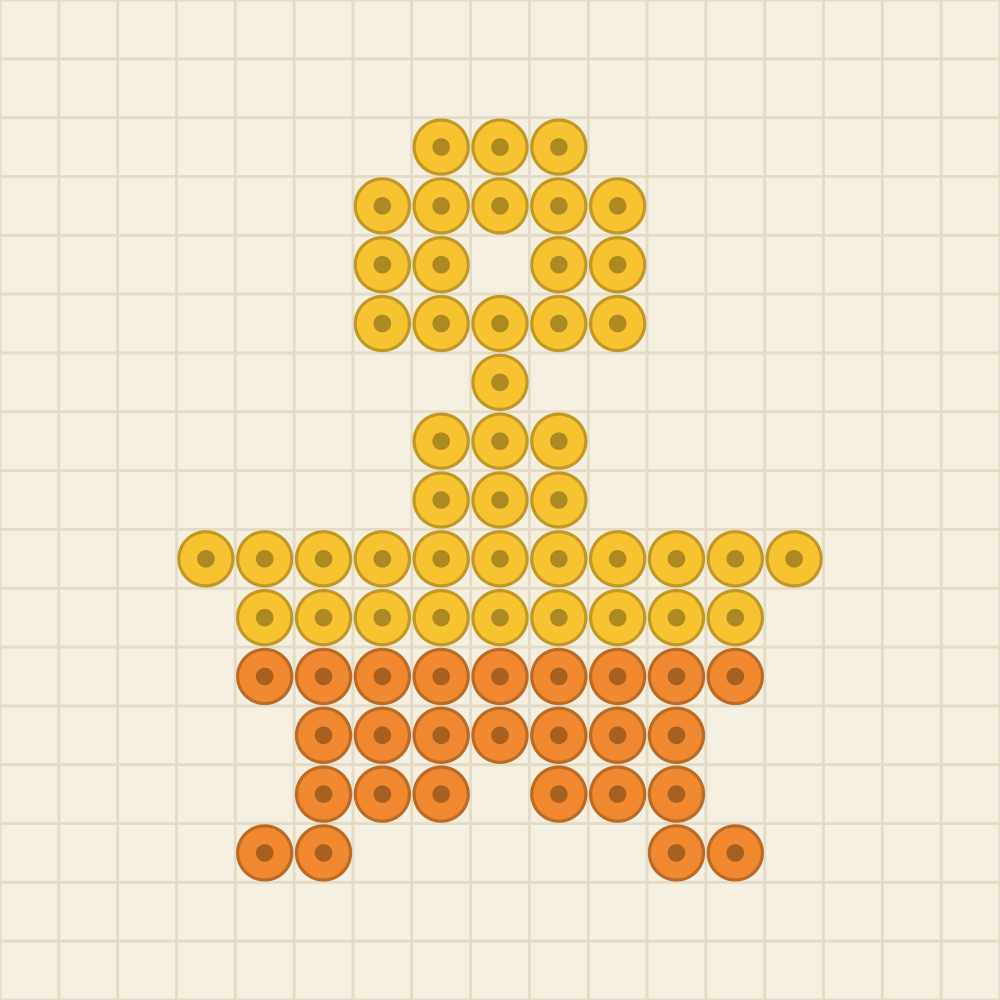 Perler bead keychain chart of a five point star shaded sunflower above and tangerine below