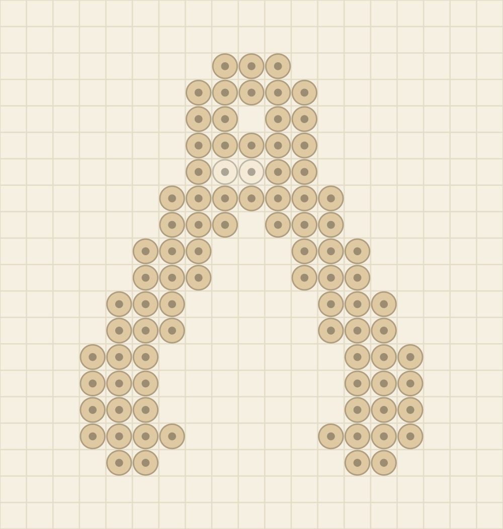 Perler bead keychain chart of a sand wishbone with two splayed legs and a cream highlight
