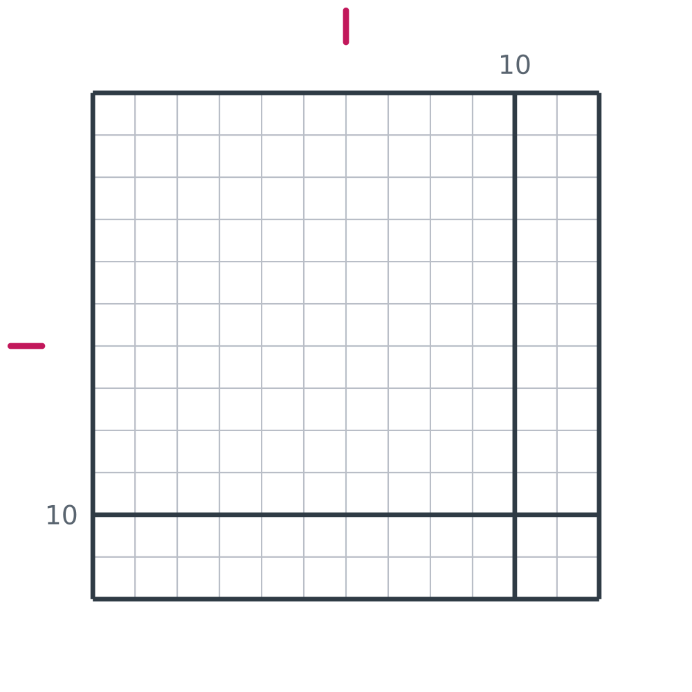 Printable blank 12 by 12 pixel art grid with counting lines every ten squares
