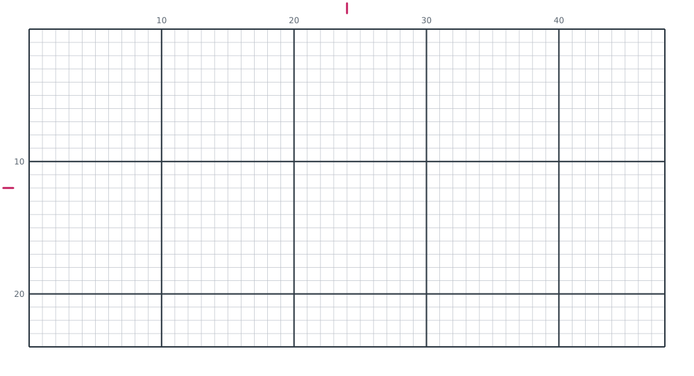 Printable blank 48 by 24 pixel art grid, a wide landscape scene canvas, with heavy counting lines every ten squares and numbered edges