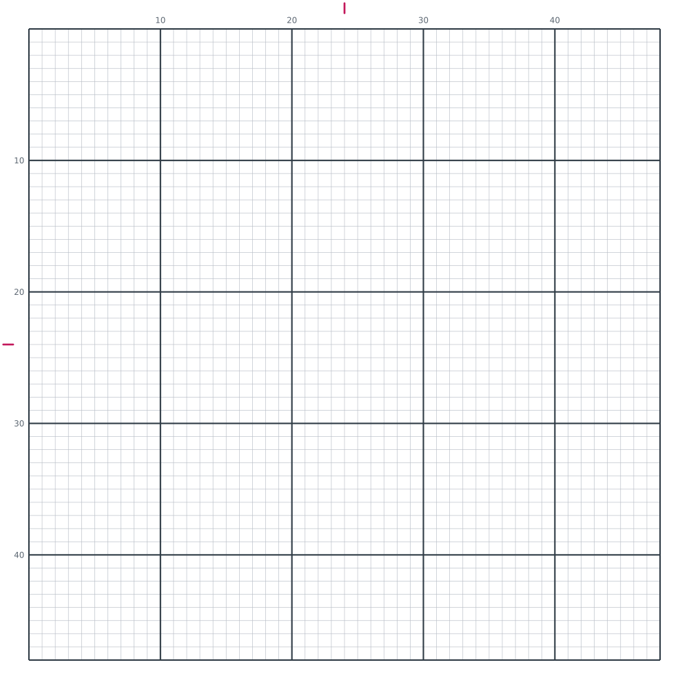 Printable blank 48 by 48 pixel art grid with counting lines every ten squares
